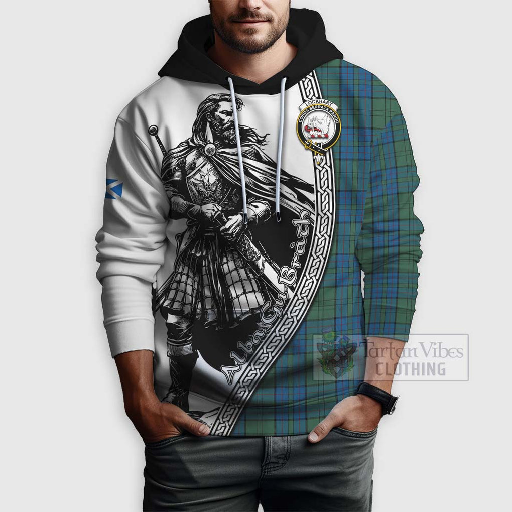 Tartan Vibes Clothing Lockhart Tartan Clan Crest Hoodie with Highlander Warrior Celtic Style