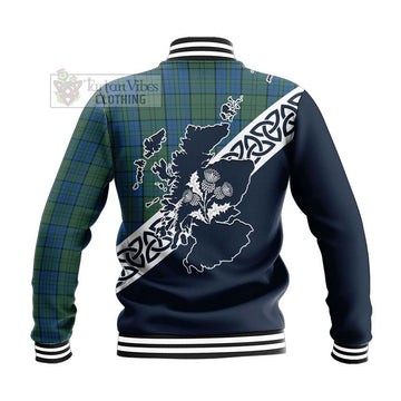 Lockhart Tartan Baseball Jacket Featuring Thistle and Scotland Map - Tartan Vibes Clothing