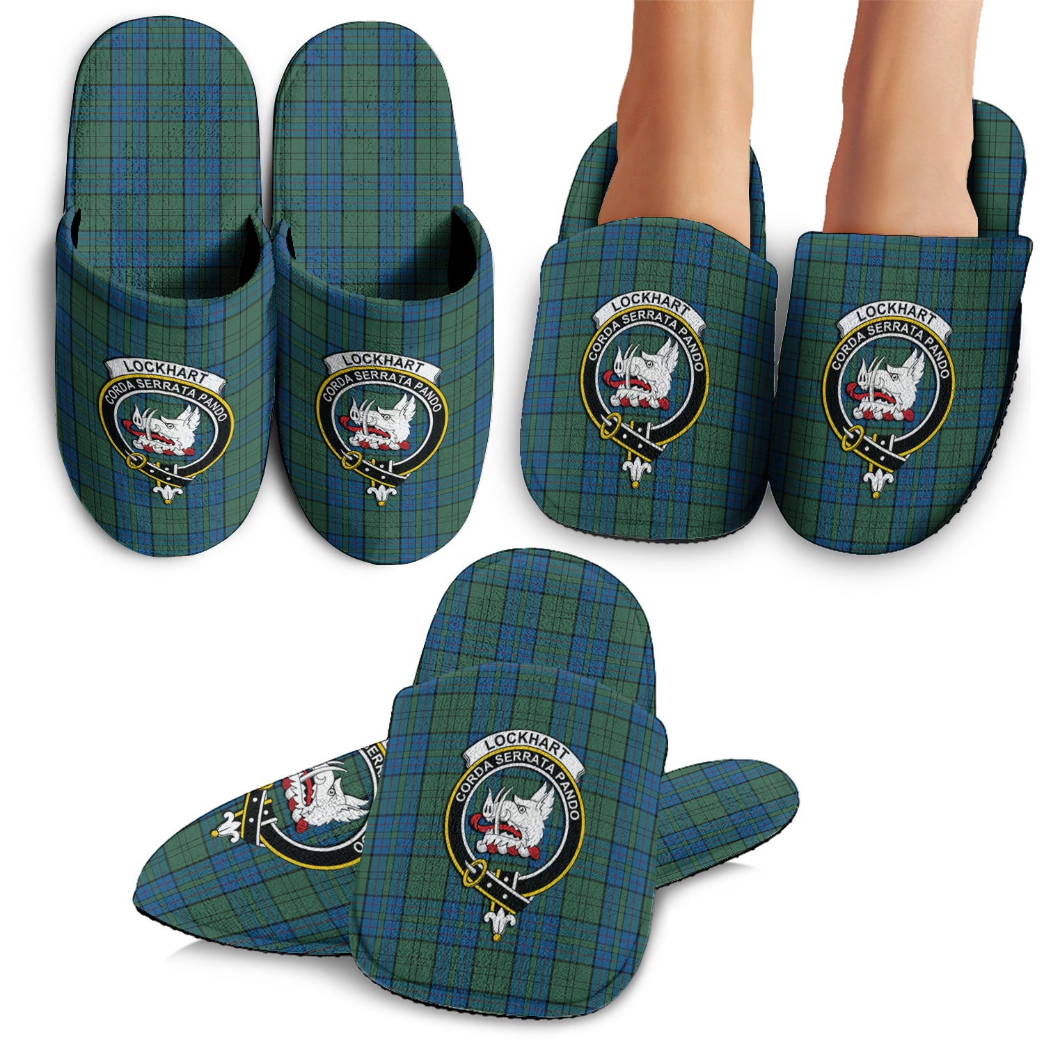 Lockhart Tartan Home Slippers with Family Crest - Tartanvibesclothing