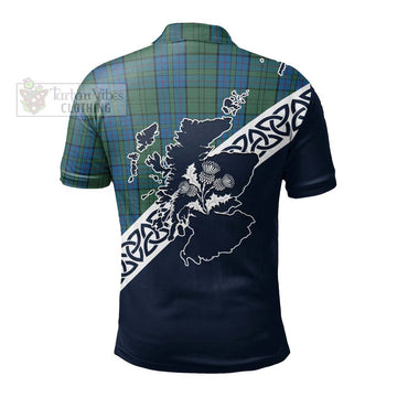 Lockhart Tartan Polo Shirt Featuring Thistle and Scotland Map