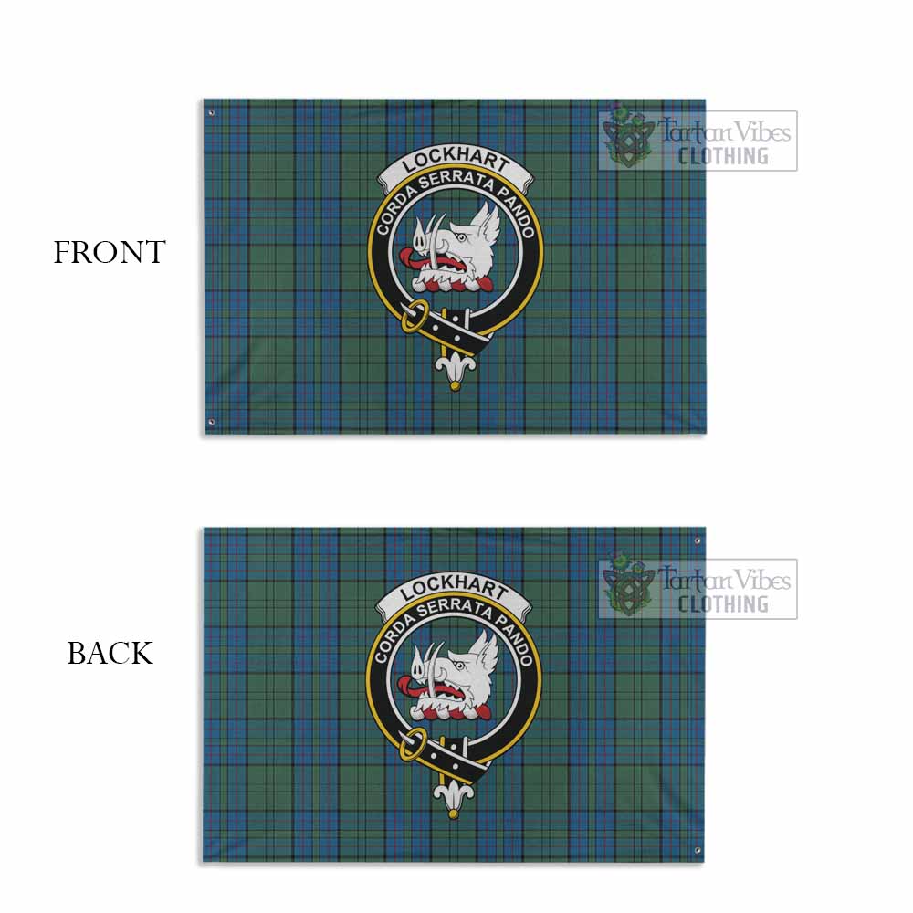 Tartan Vibes Clothing Lockhart Tartan House Flag with Family Crest