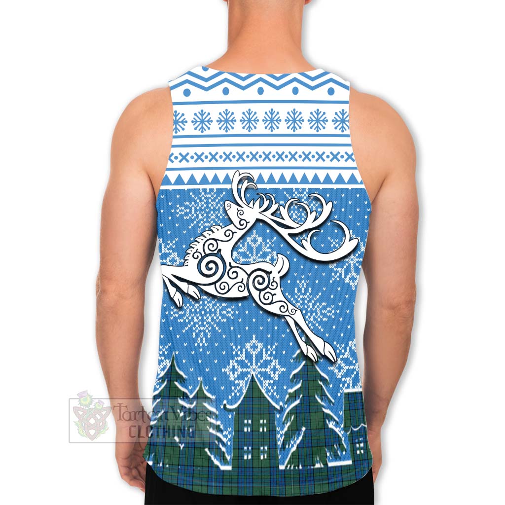 Tartan Vibes Clothing Lockhart Clan Christmas Men's Tank Top Celtic Reindeer Style