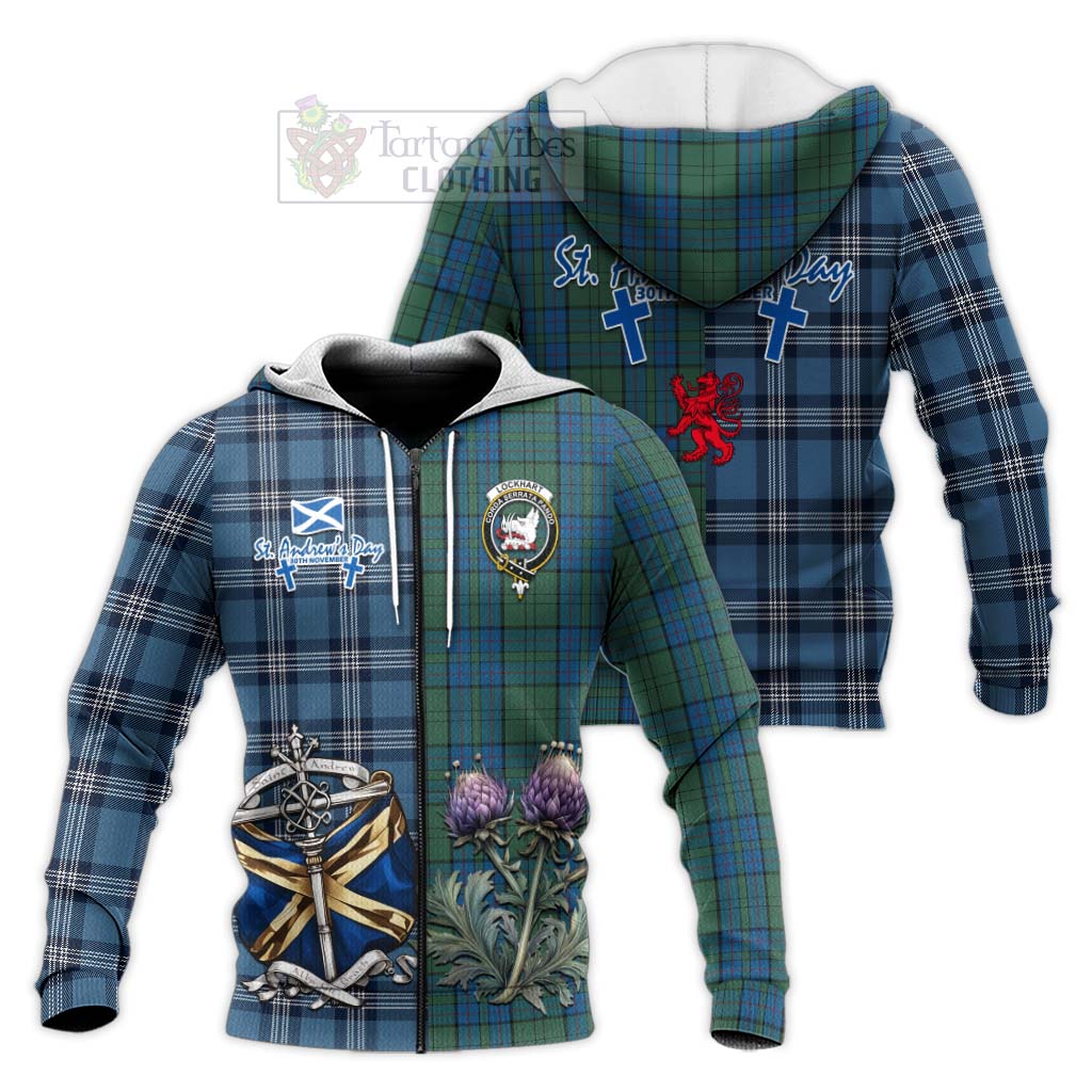 Tartan Vibes Clothing Lockhart Tartan Knitted Hoodie Happy St. Andrew's Day Half Tartan Style