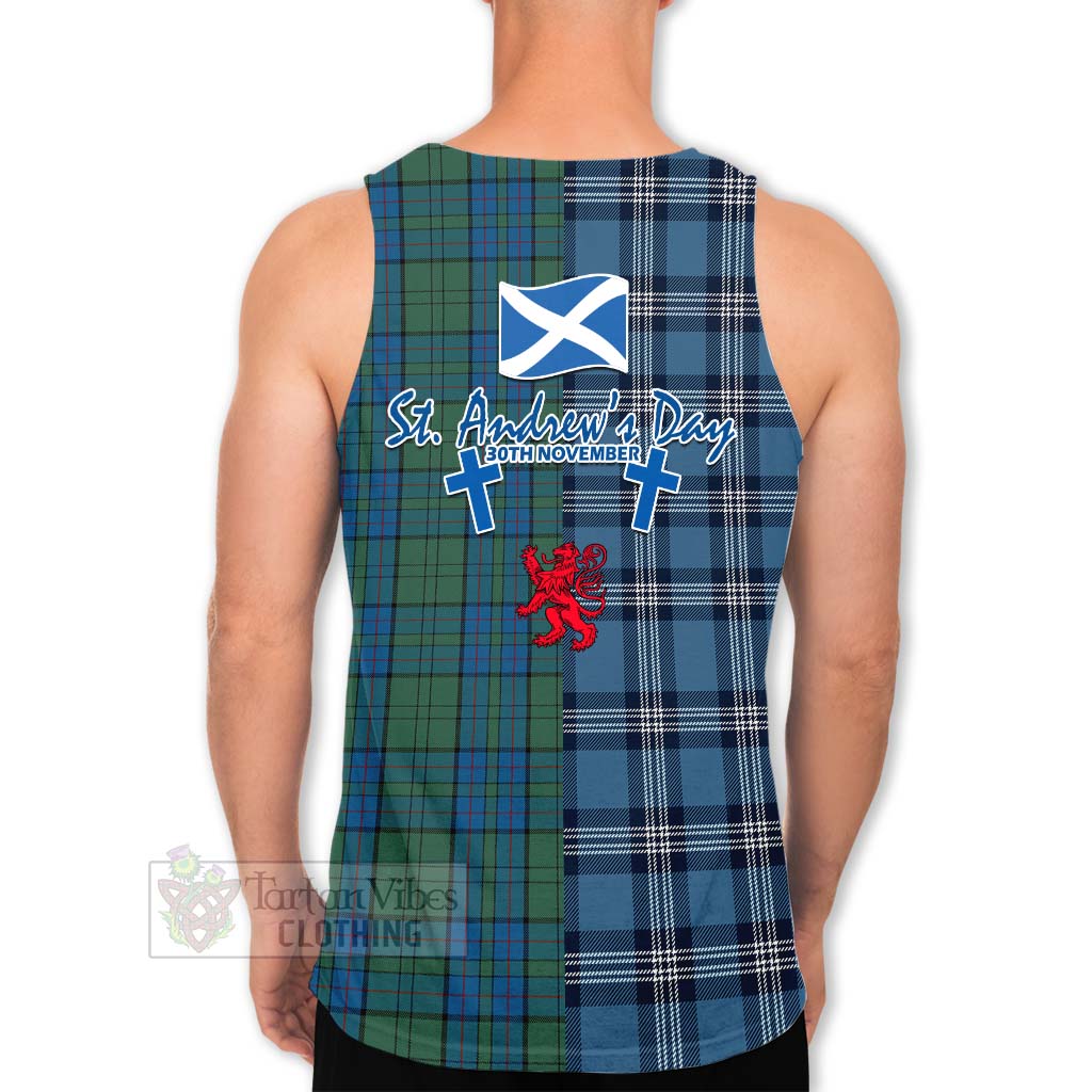 Tartan Vibes Clothing Lockhart Tartan Men's Tank Top Happy St. Andrew's Day Half Tartan Style