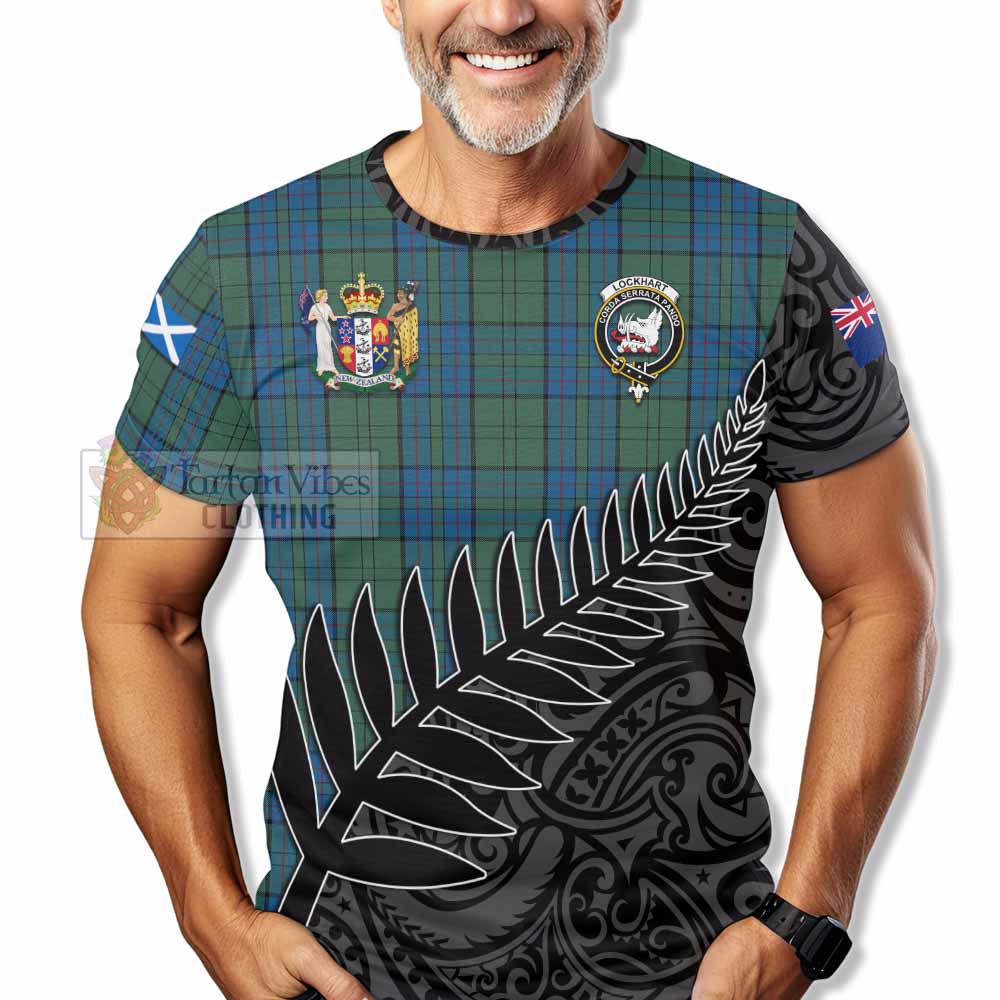 Tartan Vibes Clothing Lockhart Crest Tartan T-Shirt with New Zealand Silver Fern Half Style