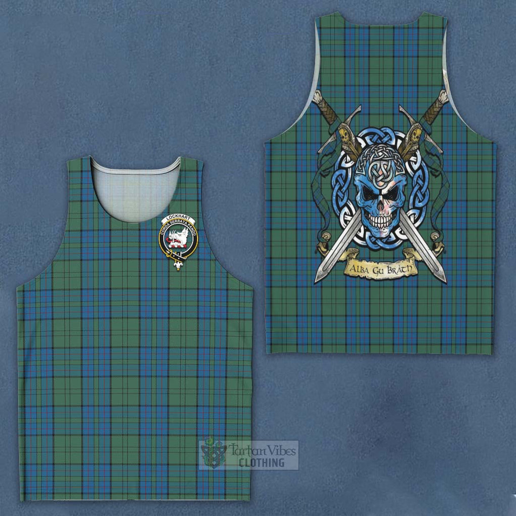 Tartan Vibes Clothing Lockhart Tartan Men's Tank Top with Family Crest Celtic Skull Style