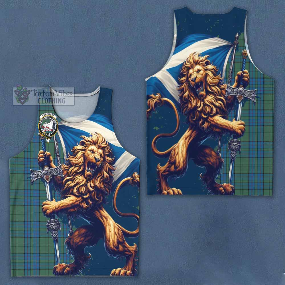 Tartan Vibes Clothing Lockhart Tartan Family Crest Men's Tank Top with Scottish Majestic Lion