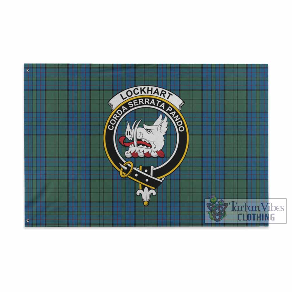 Tartan Vibes Clothing Lockhart Tartan House Flag with Family Crest