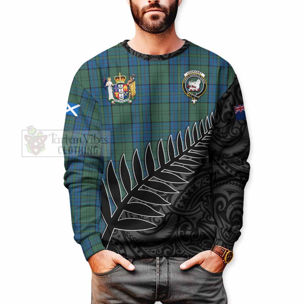 Tartan Vibes Clothing Lockhart Crest Tartan Sweatshirt with New Zealand Silver Fern Half Style