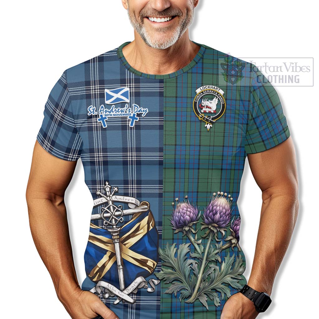 Tartan Vibes Clothing Lockhart Tartan T-Shirt Happy St. Andrew's Day Half Tartan Style