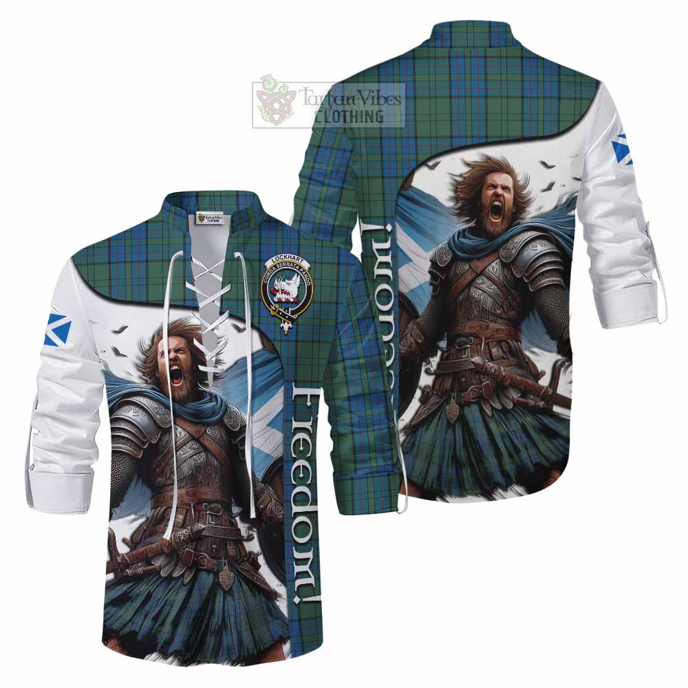 Tartan Vibes Clothing Lockhart Crest Tartan Ghillie Kilt Shirt Inspired by the Freedom of Scottish Warrior