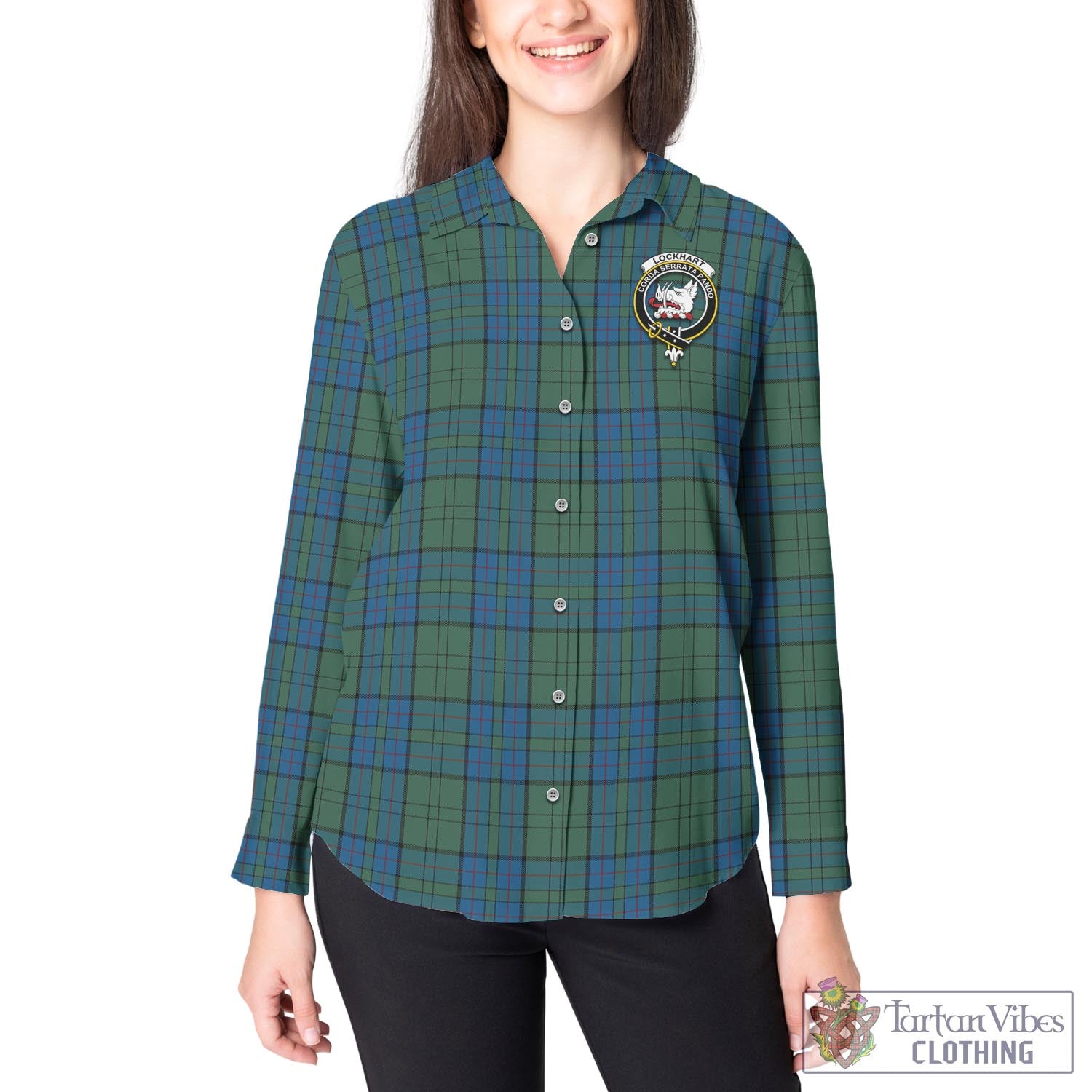 Tartan Vibes Clothing Lockhart Tartan Womens Casual Shirt with Family Crest