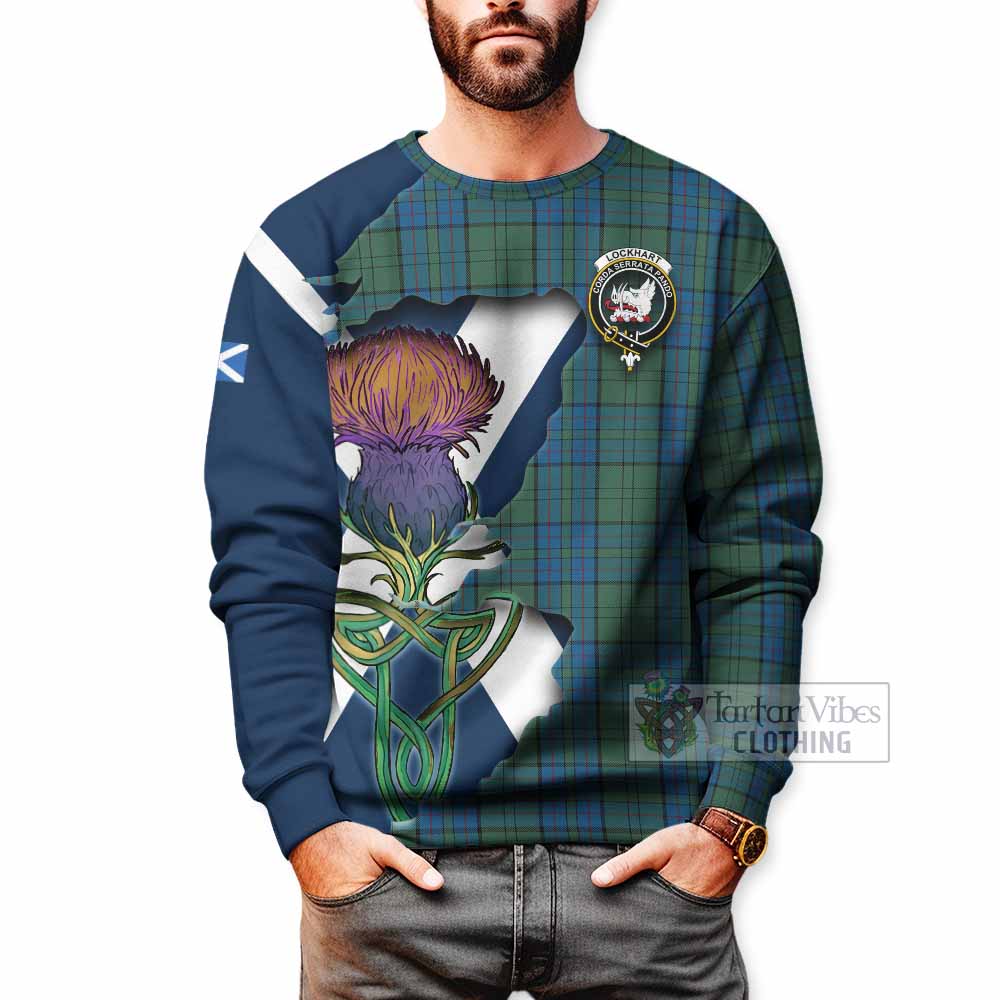 Lockhart Tartan Family Crest Sweatshirt Scottish Thistle Celtic Inspired - Tartan Vibes Clothing