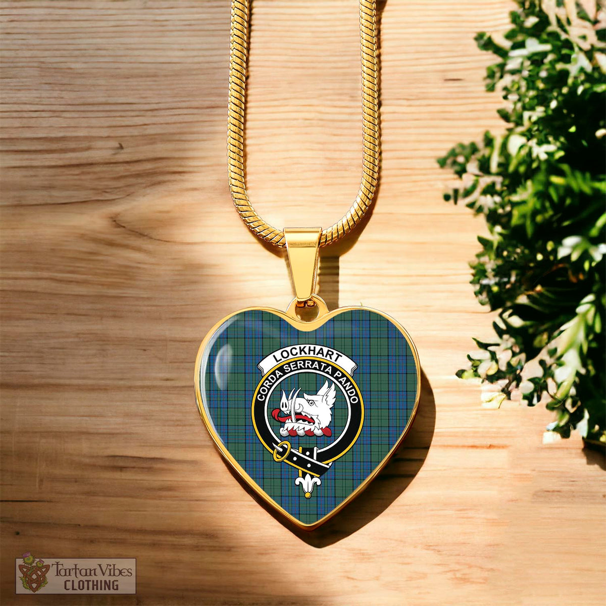 Lockhart Tartan Heart Necklace with Family Crest Luxury Necklace (Gold) No - Tartan Vibes Clothing