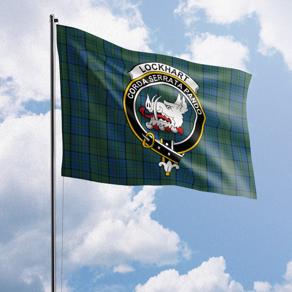 Lockhart Tartan Flag with Family Crest House Flag (Horizontal) - Tartan Vibes Clothing