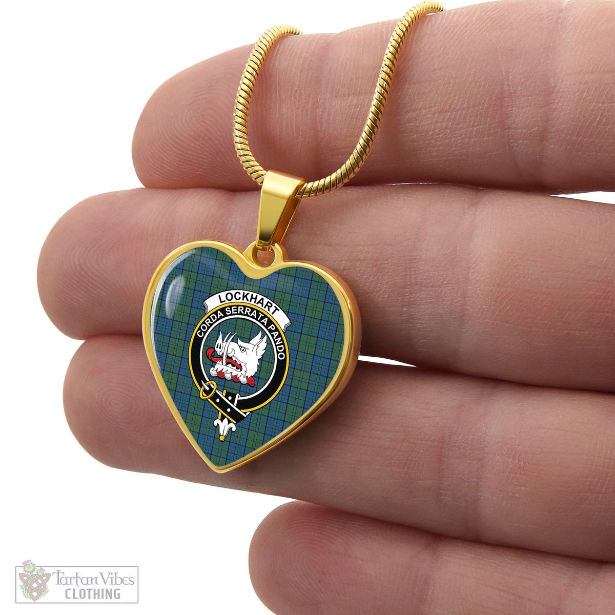Lockhart Tartan Heart Necklace with Family Crest - Tartan Vibes Clothing