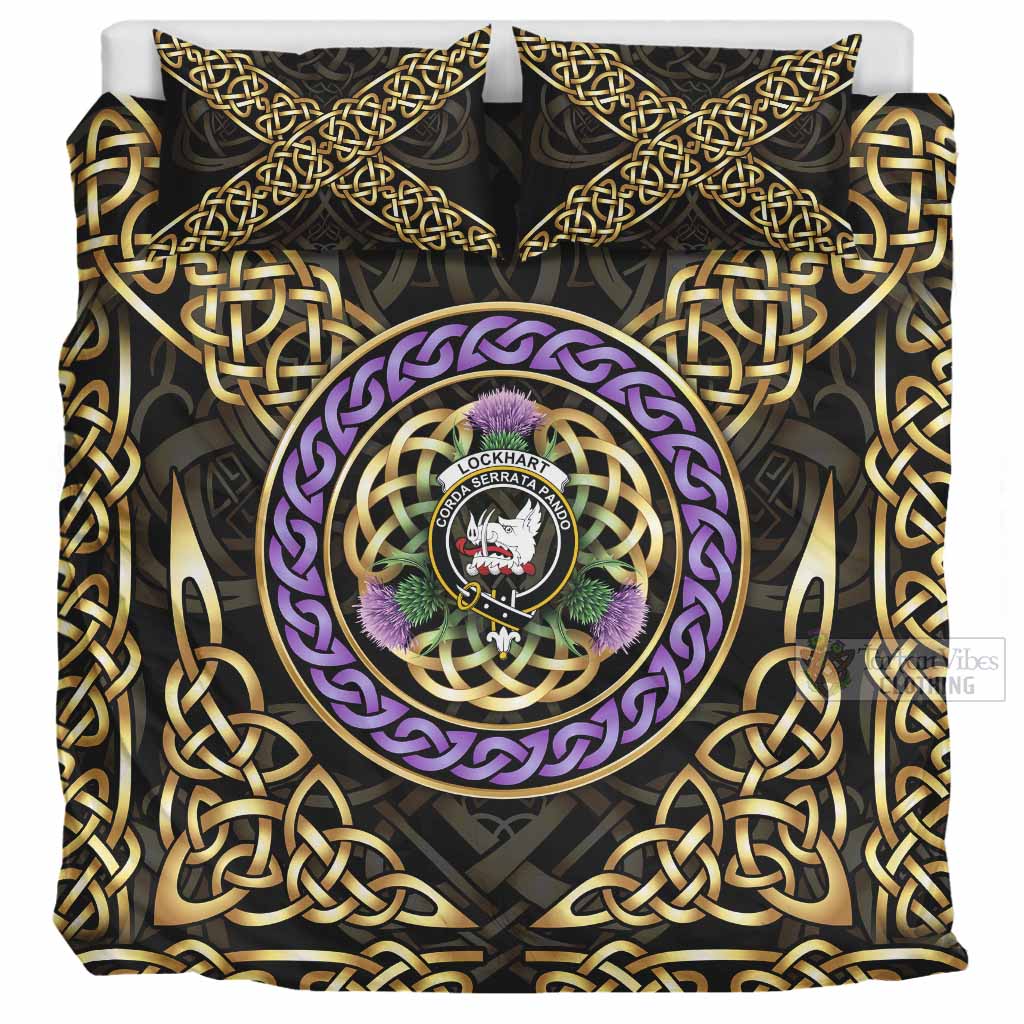 Lockhart Clan Crest Bedding Set Celtic Scottish Thistle UK Bedding Set UK Super King 104*94 inch - Tartan Vibes Clothing