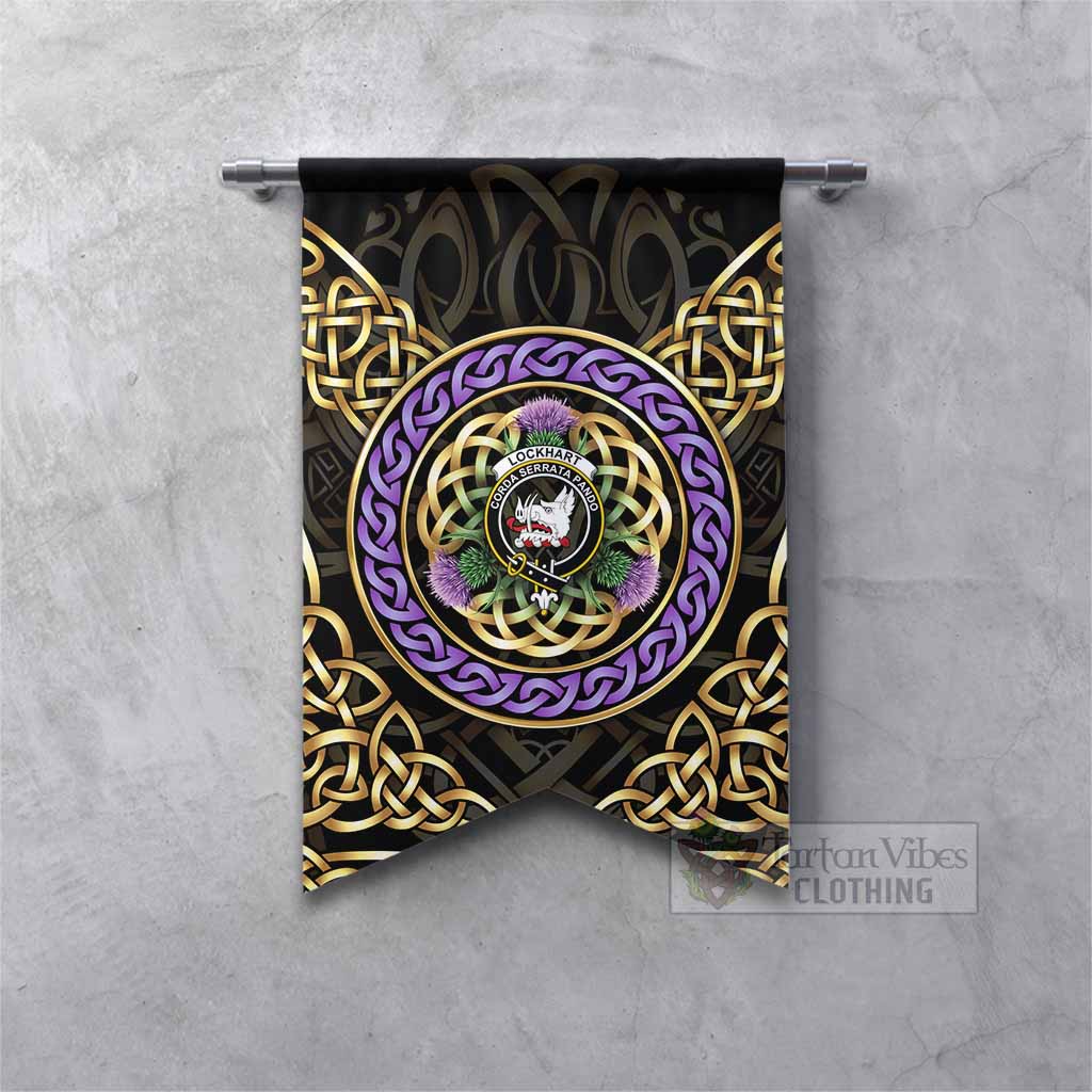 Lockhart Clan Crest Gonfalon Celtic Scottish Thistle Fishtail - Tartan Vibes Clothing