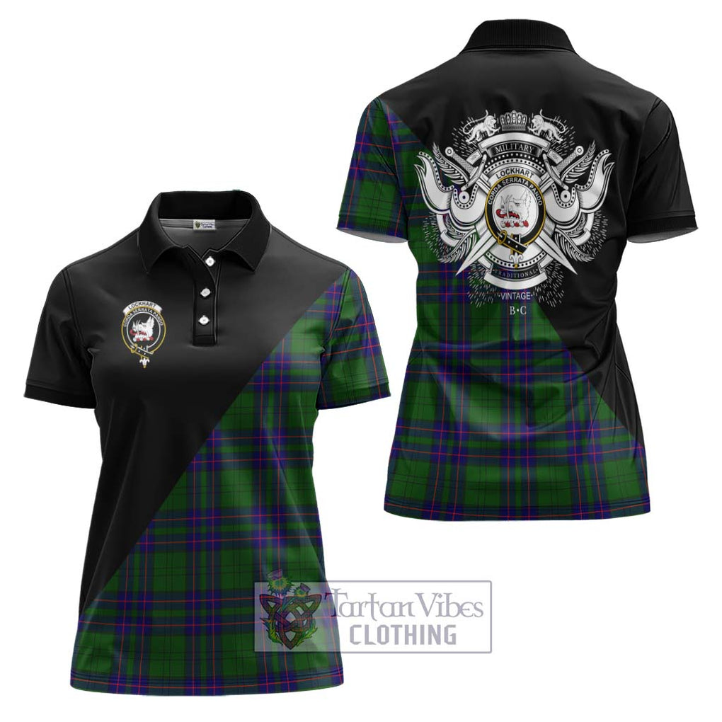 Lockhart Modern Tartan Women's Polo Shirt with Family Crest and Military Logo Style Women - Tartanvibesclothing Shop