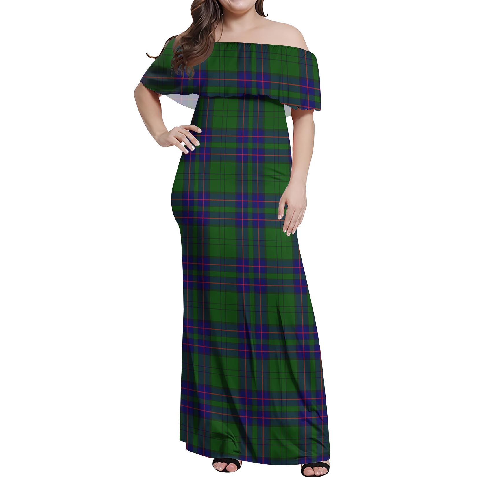 Lockhart Modern Tartan Off Shoulder Long Dress Women's Dress - Tartanvibesclothing