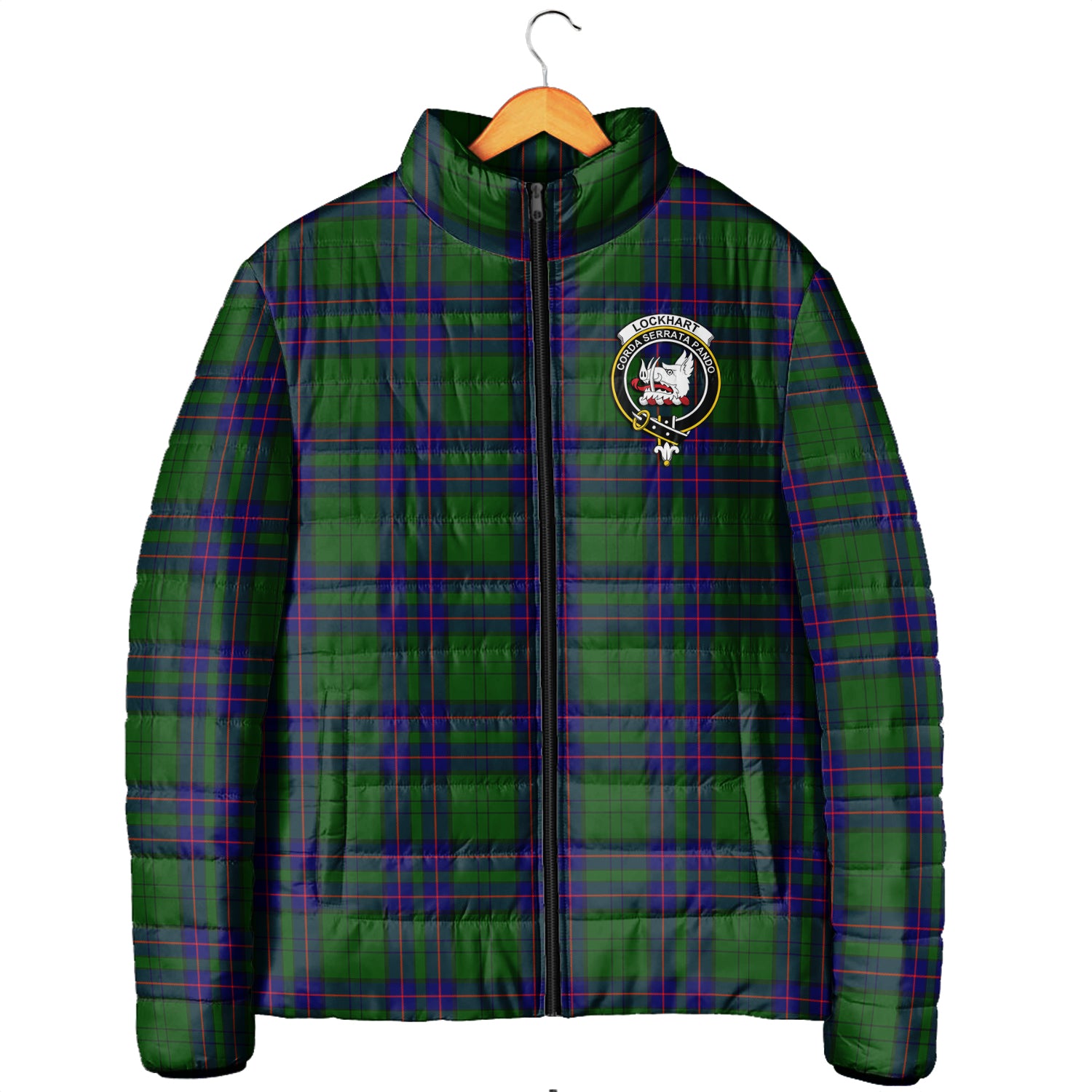 Lockhart Modern Tartan Padded Jacket with Family Crest Men's Padded Jacket - Tartan Vibes Clothing