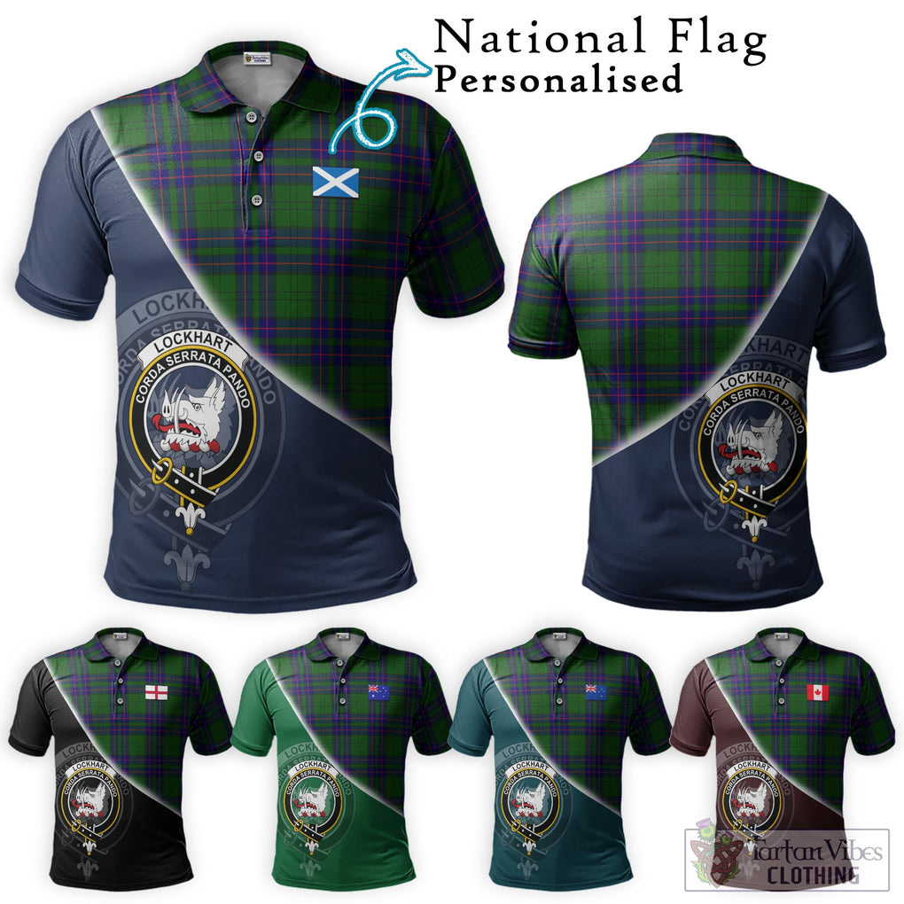 Lockhart Modern Tartan Polo Shirt with Personalised National Flag and Family Crest Half Style Maroon - Tartanvibesclothing Shop