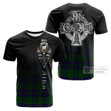 Lockhart Modern Tartan Cotton T-shirt Featuring Alba Gu Brath Family Crest Celtic Inspired