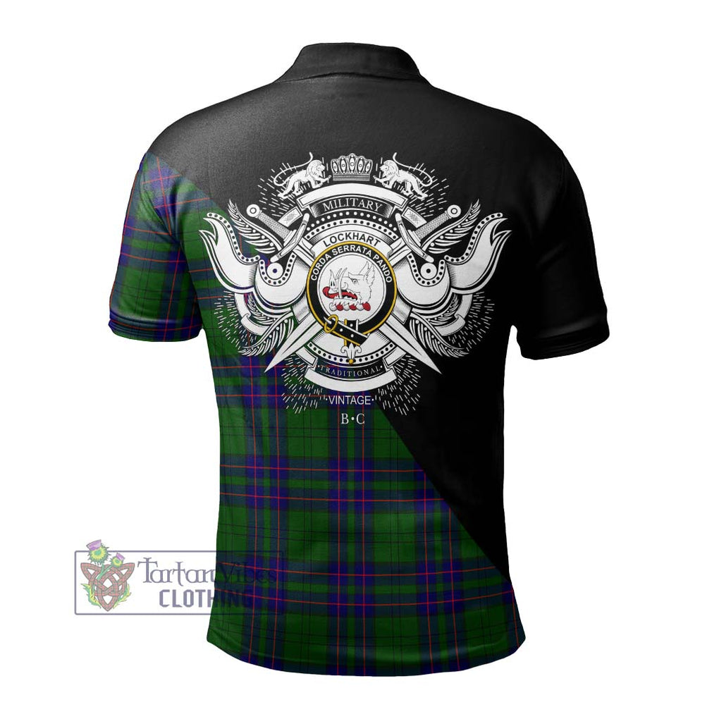 Lockhart Modern Tartan Polo Shirt with Family Crest and Military Logo Style - Tartanvibesclothing Shop