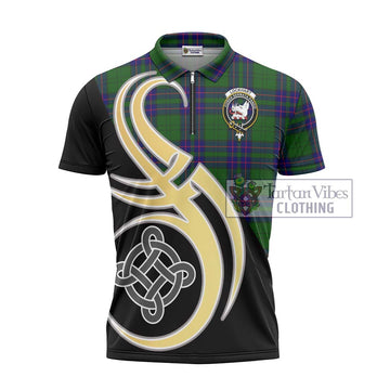 Lockhart Modern Tartan Zipper Polo Shirt with Family Crest and Celtic Symbol Style