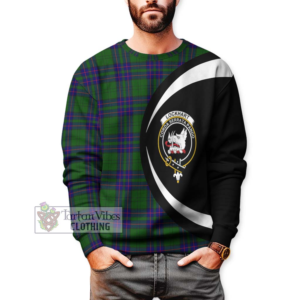 Lockhart Modern Tartan Sweatshirt with Family Crest Circle Style - Tartan Vibes Clothing