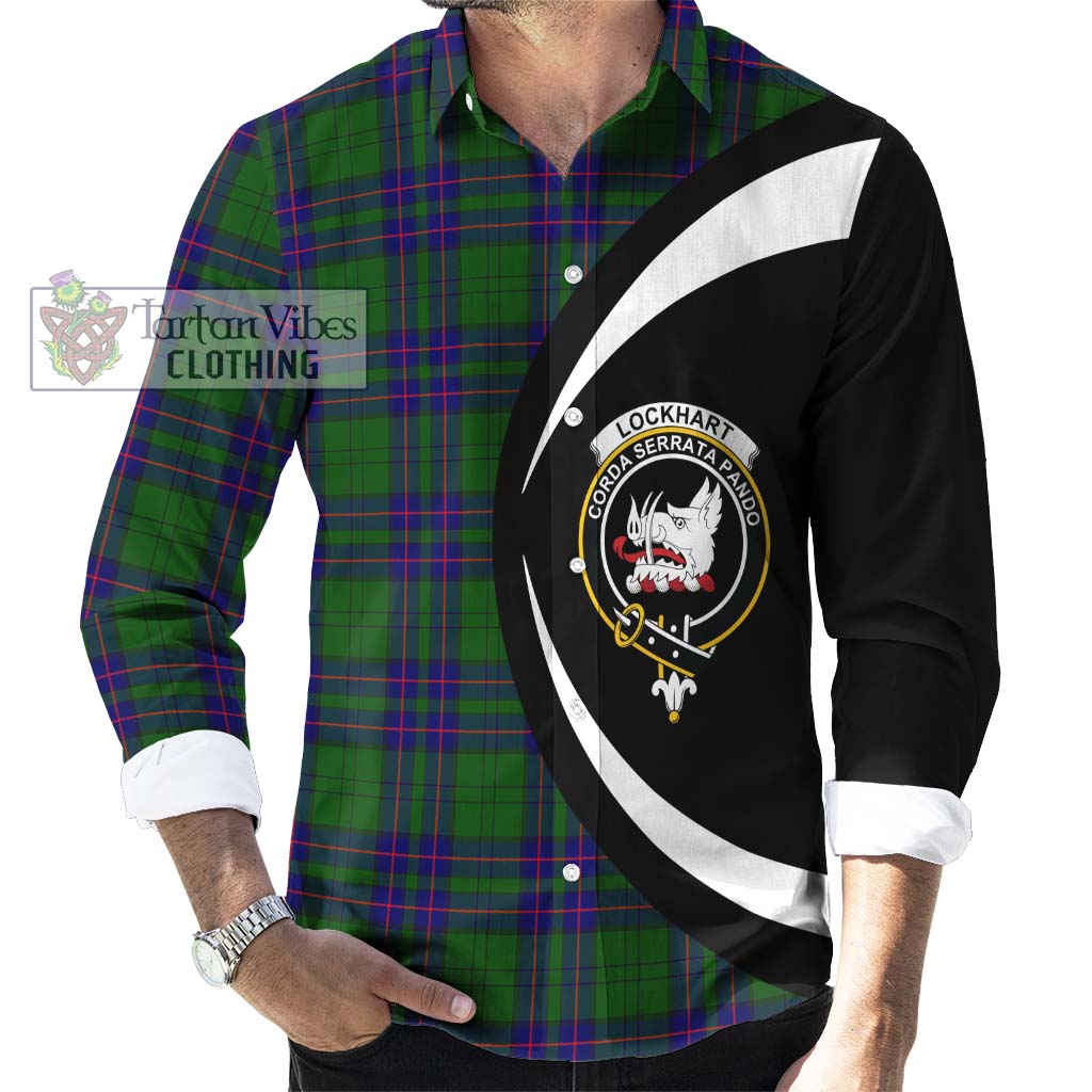 Lockhart Modern Tartan Long Sleeve Button Up with Family Crest Circle Style - Tartan Vibes Clothing