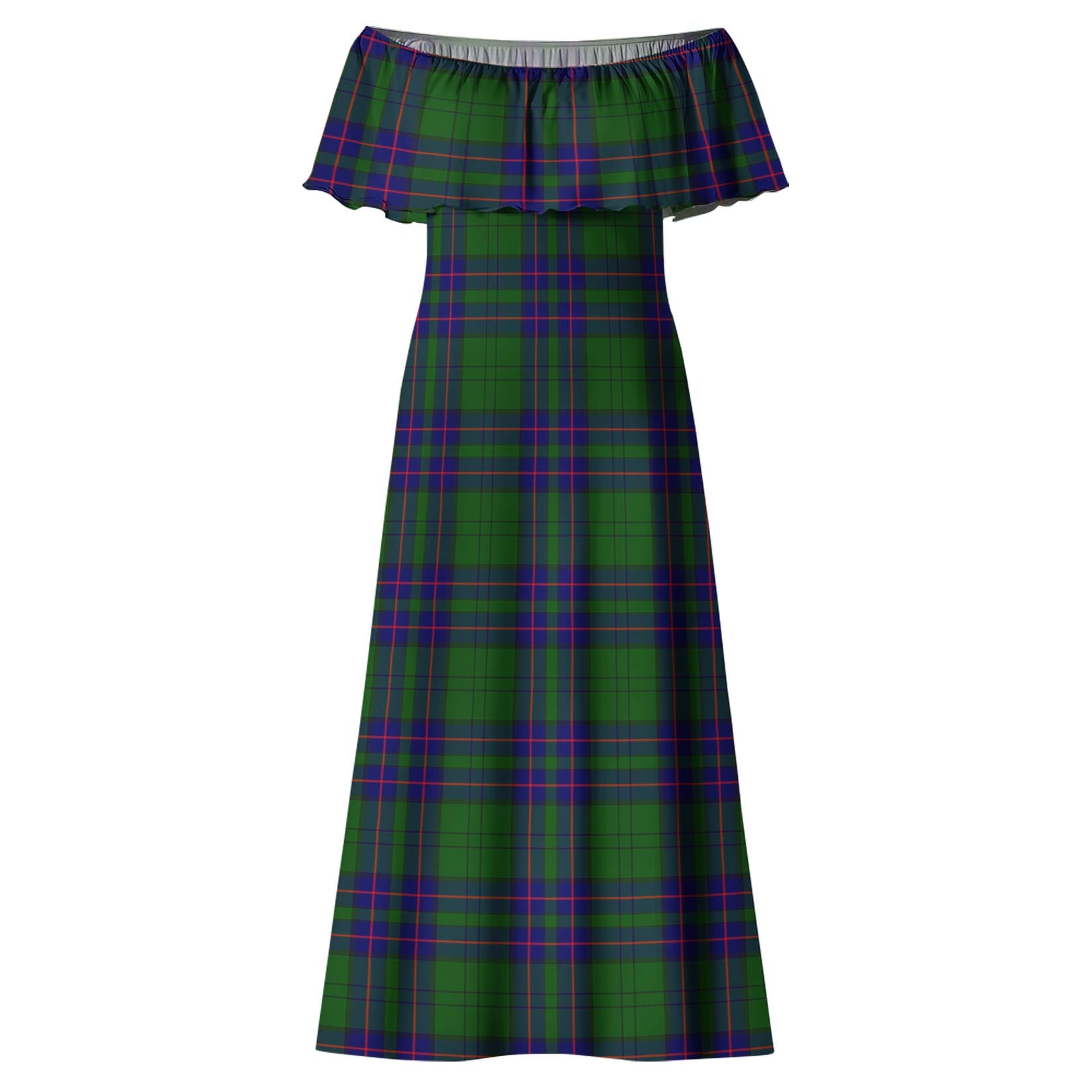 Lockhart Modern Tartan Off Shoulder Long Dress - Tartanvibesclothing