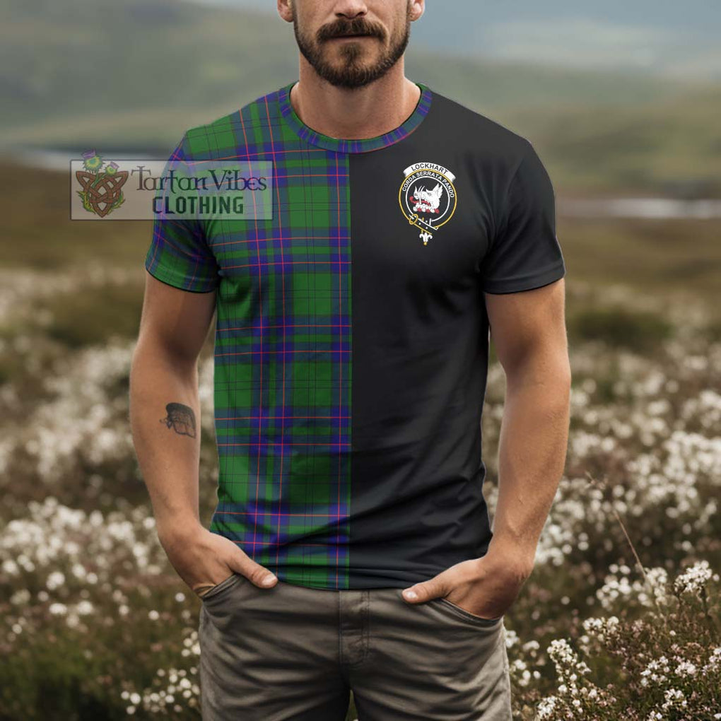 Lockhart Modern Tartan T-Shirt with Family Crest and Half Of Me Style - Tartanvibesclothing Shop