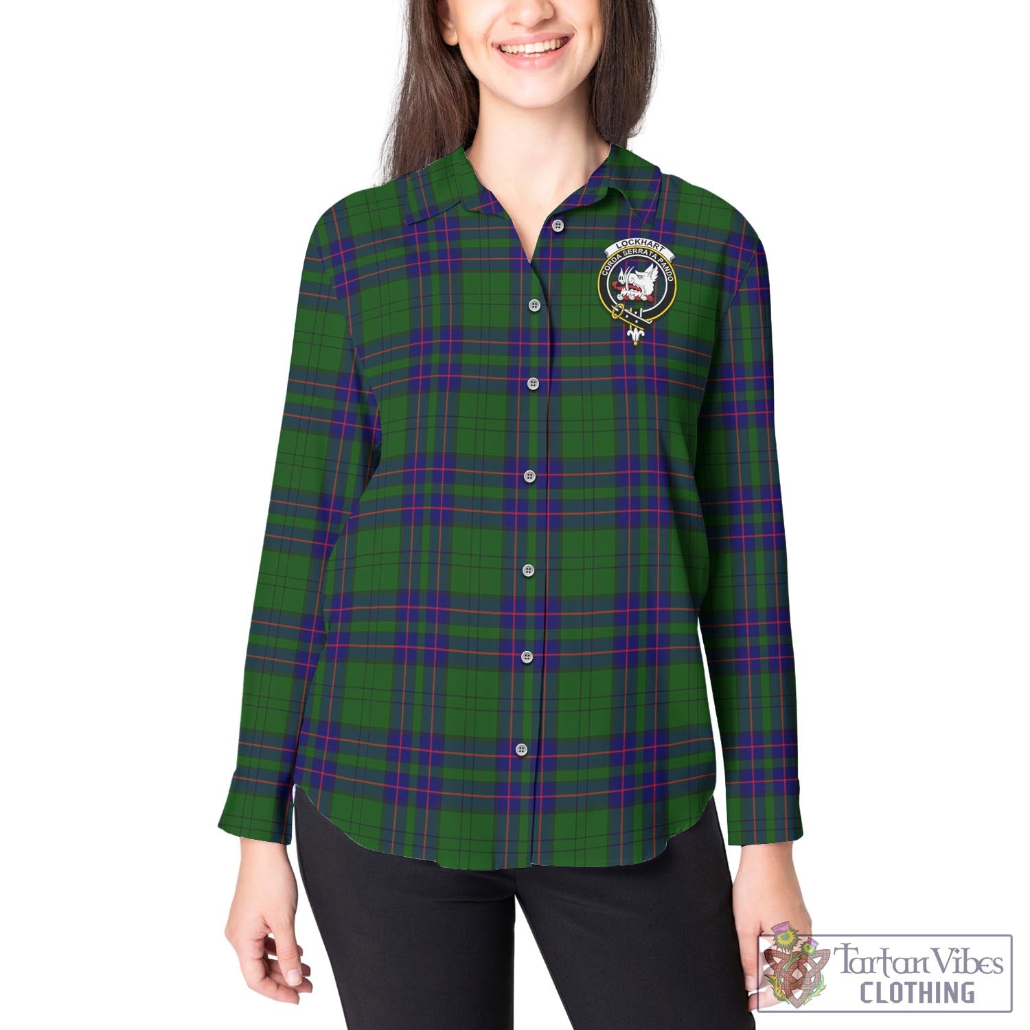 Tartan Vibes Clothing Lockhart Modern Tartan Womens Casual Shirt with Family Crest