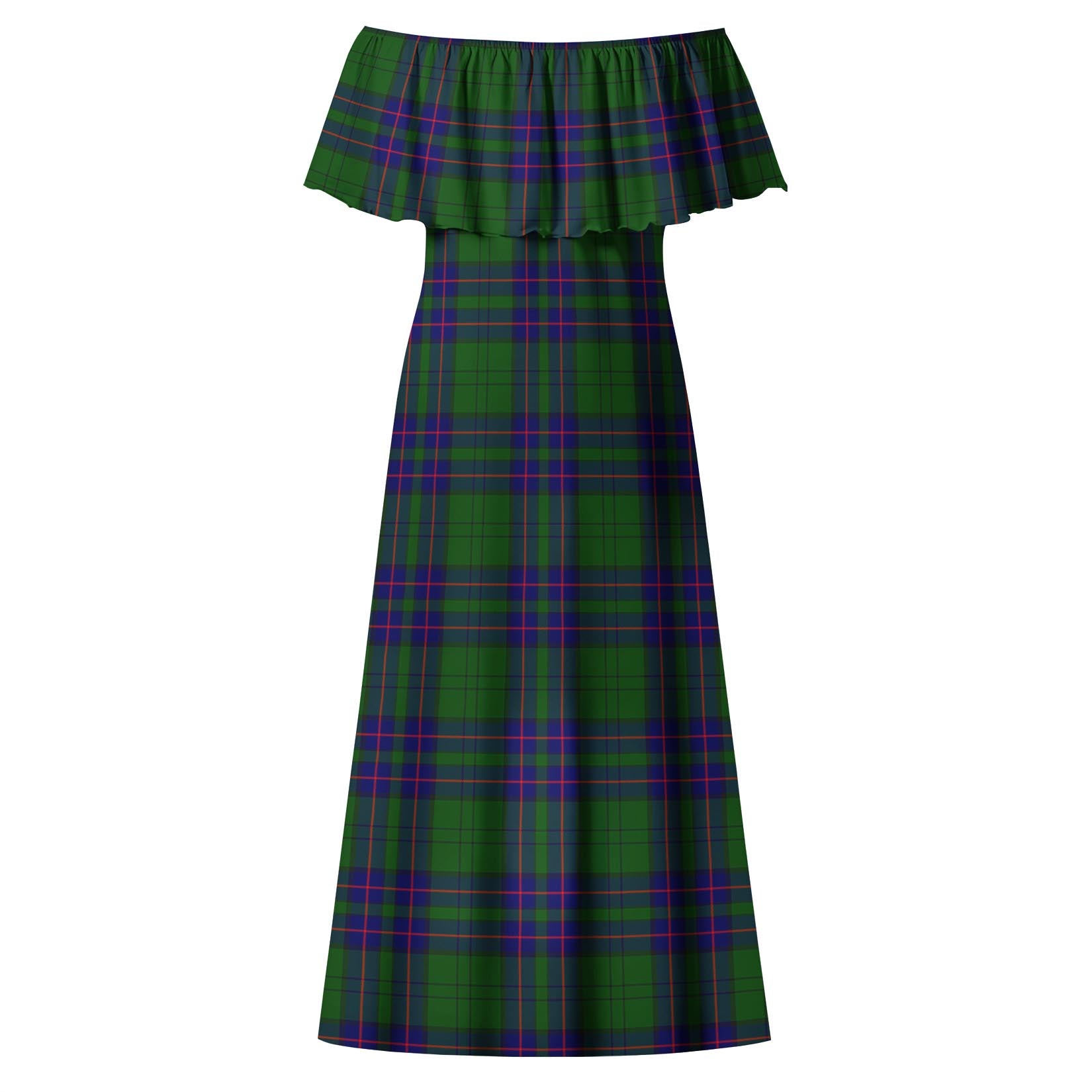 Lockhart Modern Tartan Off Shoulder Long Dress - Tartanvibesclothing