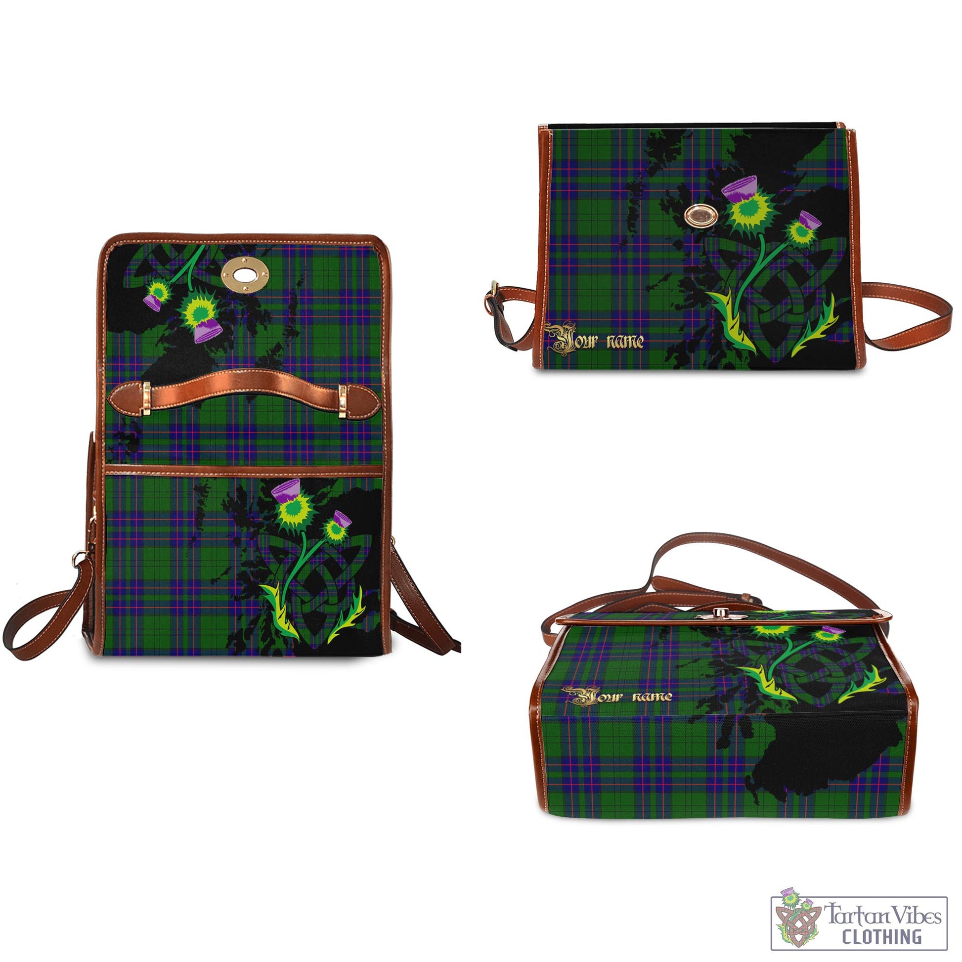 Tartan Vibes Clothing Lockhart Modern Tartan Waterproof Canvas Bag with Scotland Map and Thistle Celtic Accents