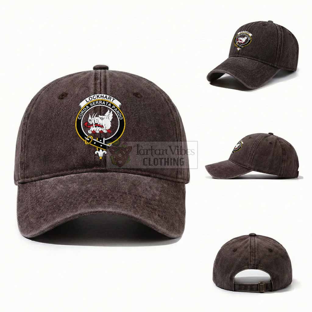 Lockhart Scottish Clan Crest Washed Baseball Cap One Size (Adjustable) Coffee - Tartan Vibes Clothing