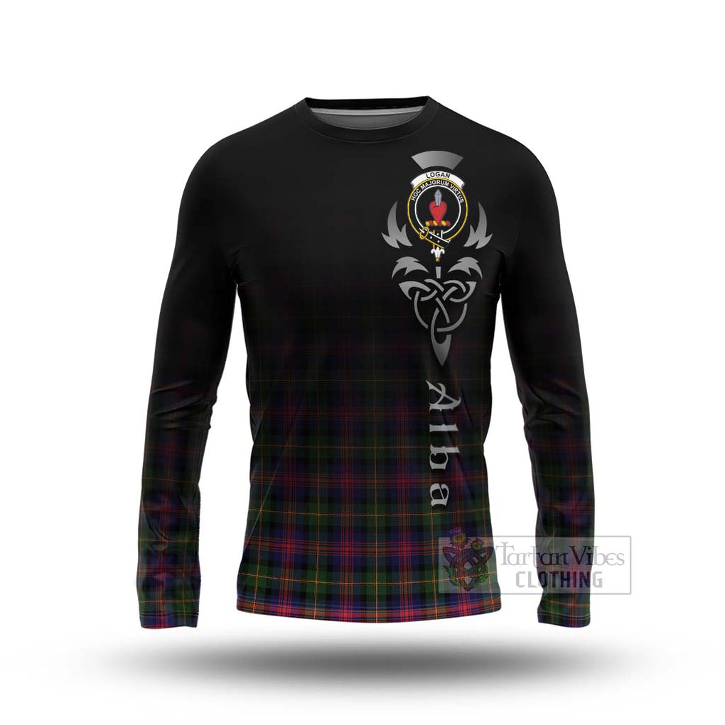 Tartan Vibes Clothing Logan Tartan Long Sleeve T-Shirt Featuring Alba Gu Brath Family Crest Celtic Inspired