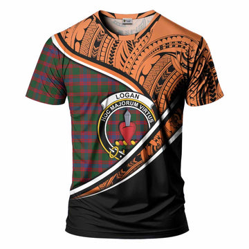 Logan Crest Tartan T-Shirt with Polynesian Vibes Style - Orange Version