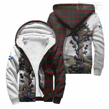 Logan Tartan Sherpa Hoodie with Family Crest and St. Andrew's Cross Accented by Thistle Vines