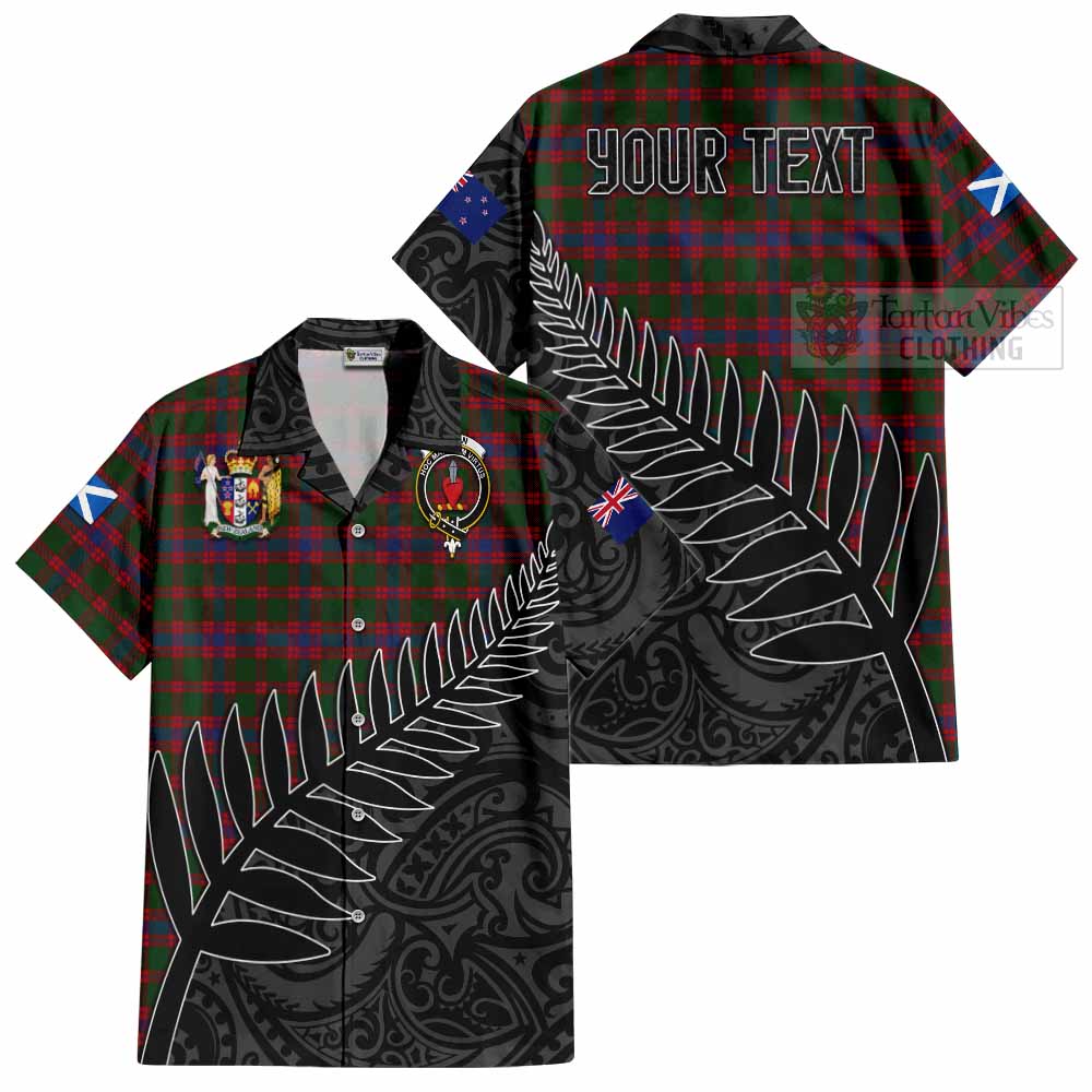 Tartan Vibes Clothing Logan Crest Tartan Short Sleeve Button Shirt with New Zealand Silver Fern Half Style