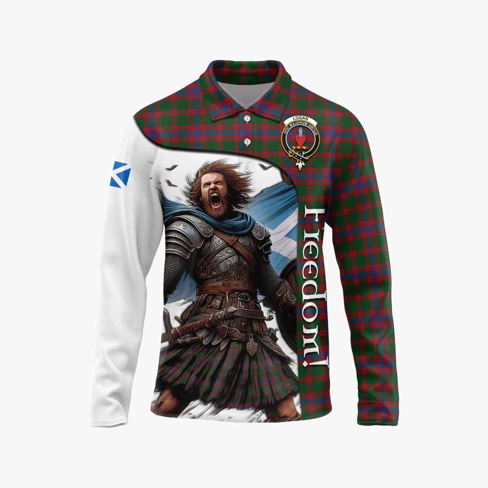 Tartan Vibes Clothing Logan Crest Tartan Long Sleeve Polo Shirt Inspired by the Freedom of Scottish Warrior