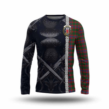 Logan Tartan Long Sleeve T-Shirt with Family Crest Cross Sword Thistle Celtic Vibes