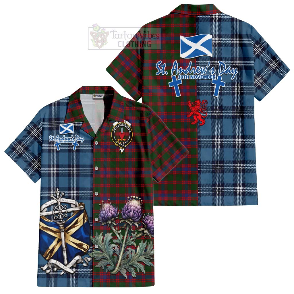 Tartan Vibes Clothing Logan Tartan Short Sleeve Button Shirt Happy St. Andrew's Day Half Tartan Style