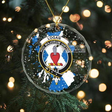 Logan Clan Crest Christmas Glass Ornament with Scotland Map