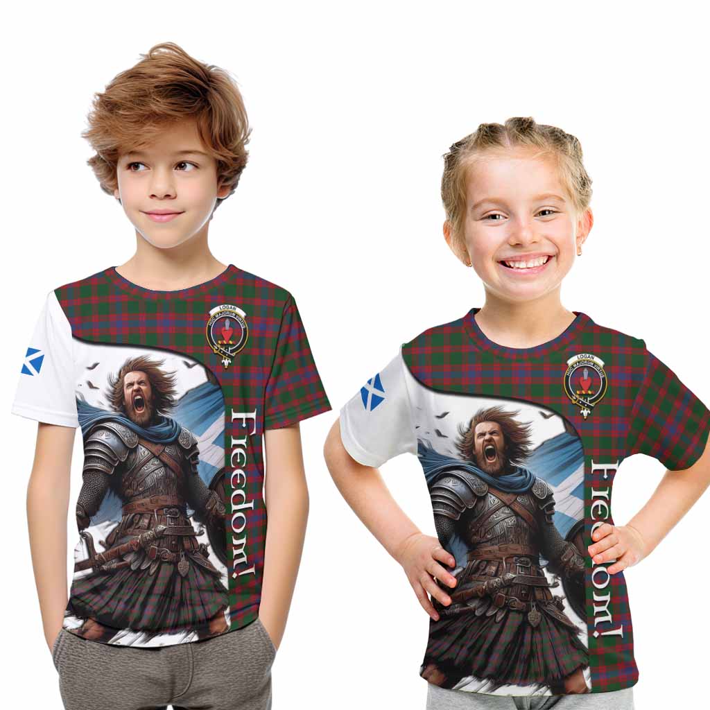 Tartan Vibes Clothing Logan Crest Tartan Kid T-Shirt Inspired by the Freedom of Scottish Warrior