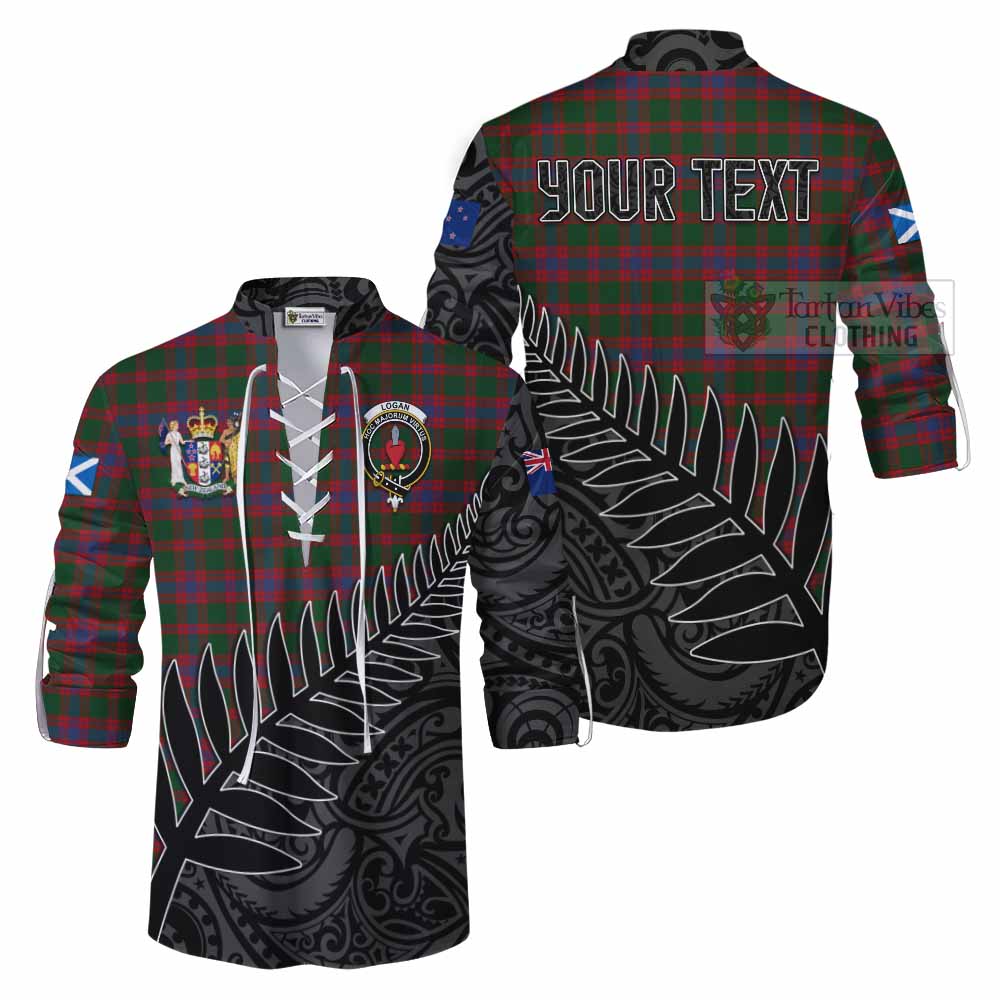 Tartan Vibes Clothing Logan Crest Tartan Ghillie Kilt Shirt with New Zealand Silver Fern Half Style