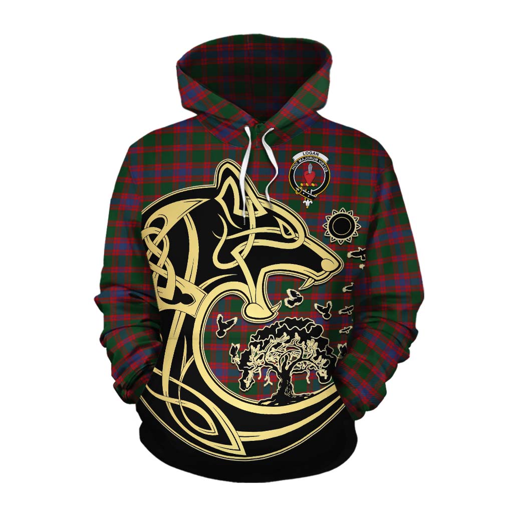 Tartan Vibes Clothing Logan Tartan Cotton Hoodie with Family Crest Celtic Wolf Style