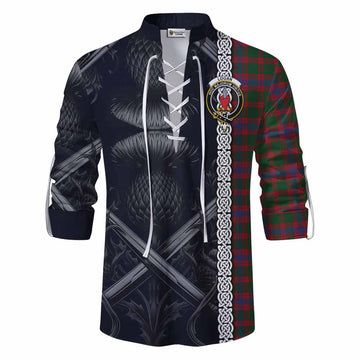 Logan Tartan Ghillie Kilt Shirt with Family Crest Cross Sword Thistle Celtic Vibes