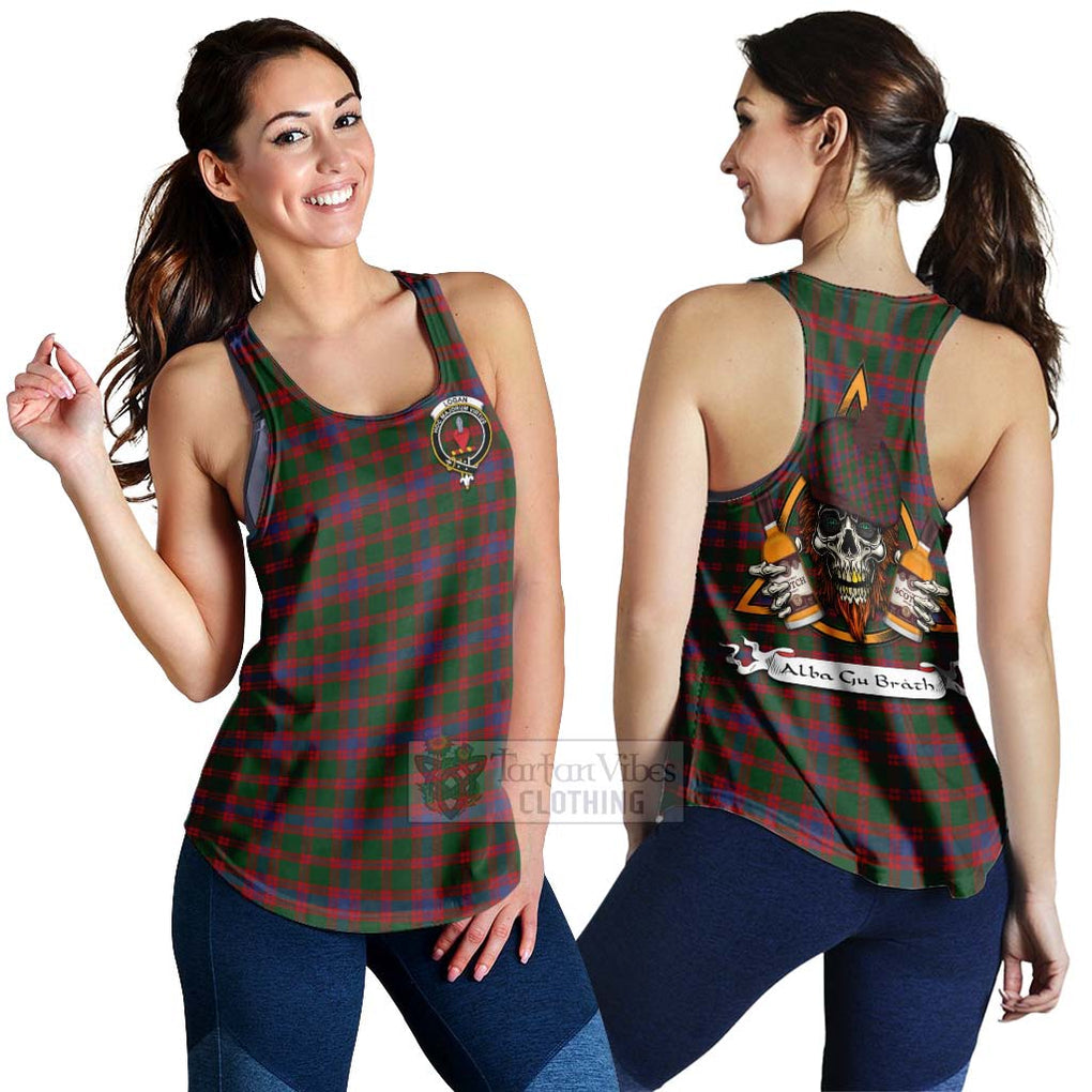 Tartan Vibes Clothing Logan Tartan Women's Racerback Tanks with Family Crest and Bearded Skull Holding Bottles of Whiskey